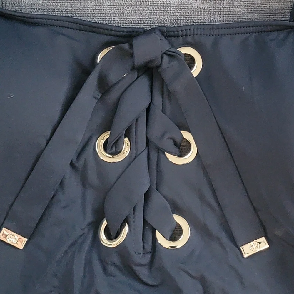 Michael Kors Women's Black Lace Up Gold Grommets One Piece Swimsuit Size 8 - Picture 9 of 13